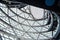 Glass cupola of Nur-Alem sphere in EXPO 2017 Exhibition Area. Futuristic Interior. Glass roof with solar panels and levels floors