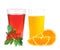 Glass of currant berries juice and orange juice isolated