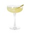 Glass of delicious bee`s knees cocktail with ice and golden straw isolated on white