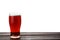 Glass of delicious kvass on table, white background