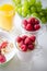 Glass of dessert with fresh berries, muesli and yoghurt