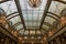 The Glass Dome and Ornate Crystal Chandeliers of the Palace Hotel\\\'s Garden Court in San Francisco