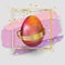 Glass Easter Egg in Gold Square with Pink Blots on transparent background. Square. Easter banner