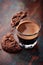 Glass of espresso with chocolate cookie