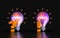 Glass exclamation question lightbulb icon with colorful gradient light