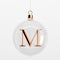 Glass festive christmas hanging baubles. With gold letter M. 3D Rendering