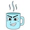 A glass filled with a hot drink with a laughing face, doodle icon image