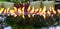 Glass Fire Table next to patio furniture and with a tree reflection on the glass