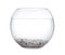 Glass fish bowl with clear water and decorative pebble isolated