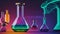 glass flask and vial chemistry science research lab and colorful digital abstract banner background