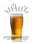 Glass with foamy, lager, cool beer with bubbles isolated over white background. Creative design with doodles. Organic