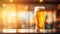 a Glass of fresh and cold beer on brewery background