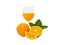 A glass of fresh orange juice and group of fresh orange fruits