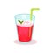 Glass of fresh raspberry cocktail with drinking straw. Fruit beverage. Tasty summer drink. Flat vector for cafe or