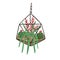 Glass geometric hanging florarium in modern scandinavian style. Plant terrarium with blooming cactus and succulent. Cozy