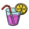 Glass glass with juice, Elite drink decorated with lemon slice and tubes, summer drinks, freshness, vector