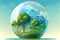 glass globe and animated earth created with generative ai technology Earth day forests, oceans, mountains, and natural