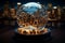 A glass globe displaying a miniature cityscape within it