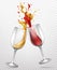 Glass goblets with splashing wine realistic vector