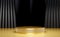 Glass and gold podium with black opening curtain. Stand to show products.