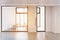 Glass and gray wooden walls office lobby, toned