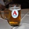 A glass with the Greek beer Alfa