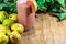 Glass of guava juice (Psidium guajava) and natural fruits