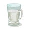 Glass handle mug, cup of transparent sap, water, juice. Glassware with drink, beverage.