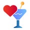 Glass and heart flat icon. Love drink color icons in trendy flat style. Romantic toast gradient style design, designed