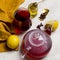 Glass of hibiscus tea with lemon, teapot, honey at white background. Teatime composition. Concept of healthy lifestyle