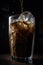 Glass of iced black coffee on dark background, created using generative ai technology
