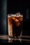 Glass of iced black coffee on dark background, created using generative ai technology