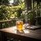 Glass of Iced Tea with a View of a Blooming Garden