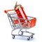 Glass jar of Canned red peppers in shopping cart