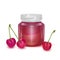 Glass jar with Cherry jam on light background, Label for jam. Mockup for your brand realistic vector EPS 10 illustration