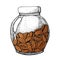 Glass jar with coffee beans, fruits. For menu design, backgrounds, prints, wallpapers, covers cards packages icons cafe