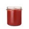 Glass jar of delicious ketchup isolated