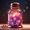 Glass jar filled with folded paper stars and sparkles. Cute and beautiful, images created from AI