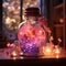 Glass jar filled with folded paper stars and sparkles. Cute and beautiful, images created from AI