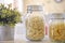 Glass jar filled with pasta