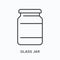 Glass jar flat line icon. Vector outline illustration of drink container. Black thin linear pictogram for jam preserve