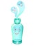 Glass Jar with ghosts. Transparent blue-green vintage bubble from which three funny ghosts fly out. A haunted bottle is a full col