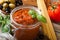 Glass jar with homemade tomato pasta sauce