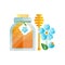 Glass jar of honey and blue flower, natural herbal organic product vector Illustration on a white background
