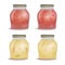 Glass jar with with jam. Vector illustration. Packaging collection. Bank realistic. Mock up mason jar with design label