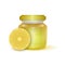 Glass jar with Lemon jam on light background, Label for jam. Mockup for your brand realistic vector EPS 10 illustration