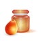Glass jar with Pear jam on light background, Label for jam. Mockup for your brand realistic vector EPS 10 illustration