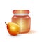 Glass jar with Pear jam on light background, Label for jam. Mockup for your brand realistic vector EPS 10 illustration