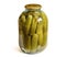 Glass jar with pickled cucumbers