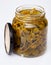 Glass jar with pickled green capers